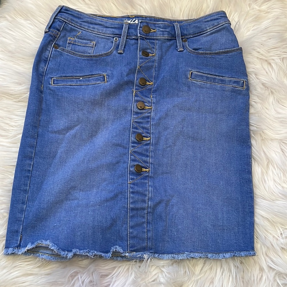 Button Down Blue Denim Midi Skirt